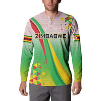 Zimbabwe Vibe Button Sweatshirt Tribal-Inspired Background with Geometric Flag Color Design