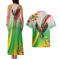 Zimbabwe Vibe Couples Matching Tank Maxi Dress and Hawaiian Shirt Tribal-Inspired Background with Geometric Flag Color Design