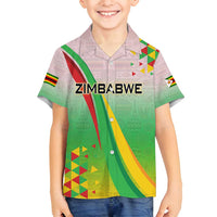 Zimbabwe Vibe Family Matching Puletasi and Hawaiian Shirt Tribal-Inspired Background with Geometric Flag Color Design