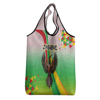 Zimbabwe Vibe Grocery Bag Tribal-Inspired Background with Geometric Flag Color Design