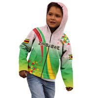 Zimbabwe Vibe Kid Hoodie Tribal-Inspired Background with Geometric Flag Color Design
