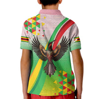 Zimbabwe Vibe Kid Polo Shirt Tribal-Inspired Background with Geometric Flag Color Design