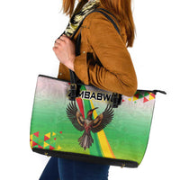 Zimbabwe Vibe Leather Tote Bag Tribal-Inspired Background with Geometric Flag Color Design