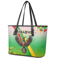 Zimbabwe Vibe Leather Tote Bag Tribal-Inspired Background with Geometric Flag Color Design