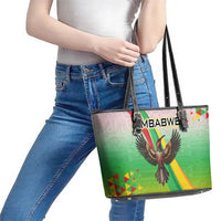 Zimbabwe Vibe Leather Tote Bag Tribal-Inspired Background with Geometric Flag Color Design