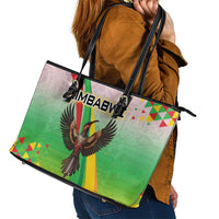 Zimbabwe Vibe Leather Tote Bag Tribal-Inspired Background with Geometric Flag Color Design