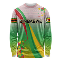 Zimbabwe Vibe Long Sleeve Shirt Tribal-Inspired Background with Geometric Flag Color Design