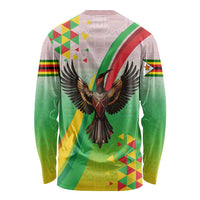 Zimbabwe Vibe Long Sleeve Shirt Tribal-Inspired Background with Geometric Flag Color Design