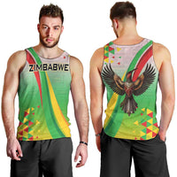 Zimbabwe Vibe Men Tank Top Tribal-Inspired Background with Geometric Flag Color Design