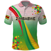 Zimbabwe Vibe Polo Shirt Tribal-Inspired Background with Geometric Flag Color Design