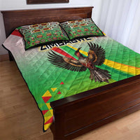 Zimbabwe Vibe Quilt Bed Set Tribal-Inspired Background with Geometric Flag Color Design