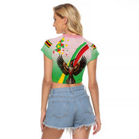Zimbabwe Vibe Raglan Cropped T Shirt Tribal-Inspired Background with Geometric Flag Color Design