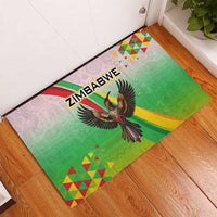 Zimbabwe Vibe Rubber Doormat Tribal-Inspired Background with Geometric Flag Color Design
