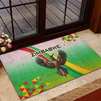 Zimbabwe Vibe Rubber Doormat Tribal-Inspired Background with Geometric Flag Color Design