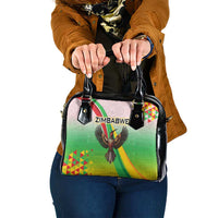 Zimbabwe Vibe Shoulder Handbag Tribal-Inspired Background with Geometric Flag Color Design