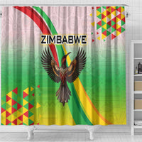 Zimbabwe Vibe Shower Curtain Tribal-Inspired Background with Geometric Flag Color Design
