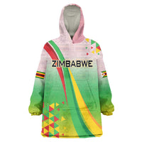 Zimbabwe Vibe Wearable Blanket Hoodie Tribal-Inspired Background with Geometric Flag Color Design