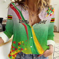 Zimbabwe Vibe Women Casual Shirt Tribal-Inspired Background with Geometric Flag Color Design