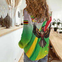 Zimbabwe Vibe Women Casual Shirt Tribal-Inspired Background with Geometric Flag Color Design
