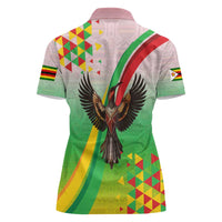 Zimbabwe Vibe Women Polo Shirt Tribal-Inspired Background with Geometric Flag Color Design