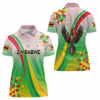 Zimbabwe Vibe Women Polo Shirt Tribal-Inspired Background with Geometric Flag Color Design