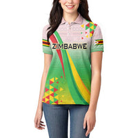 Zimbabwe Vibe Women Polo Shirt Tribal-Inspired Background with Geometric Flag Color Design