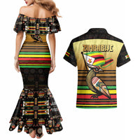 Zimbabwe Pride Couples Matching Mermaid Dress and Hawaiian Shirt Zimbabwean Bird, Tribal Patterns and Pan-African Colors