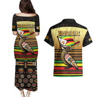 Zimbabwe Pride Couples Matching Puletasi and Hawaiian Shirt Zimbabwean Bird, Tribal Patterns and Pan-African Colors