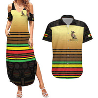 Zimbabwe Pride Couples Matching Summer Maxi Dress and Hawaiian Shirt Zimbabwean Bird, Tribal Patterns and Pan-African Colors