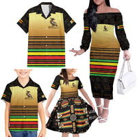 Zimbabwe Pride Family Matching Off The Shoulder Long Sleeve Dress and Hawaiian Shirt Zimbabwean Bird, Tribal Patterns and Pan-African Colors