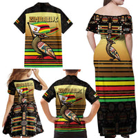 Zimbabwe Pride Family Matching Off Shoulder Maxi Dress and Hawaiian Shirt Zimbabwean Bird, Tribal Patterns and Pan-African Colors