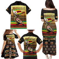 Zimbabwe Pride Family Matching Puletasi and Hawaiian Shirt Zimbabwean Bird, Tribal Patterns and Pan-African Colors