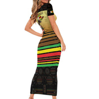 Zimbabwe Pride Family Matching Short Sleeve Bodycon Dress and Hawaiian Shirt Zimbabwean Bird, Tribal Patterns and Pan-African Colors