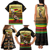 Zimbabwe Pride Family Matching Tank Maxi Dress and Hawaiian Shirt Zimbabwean Bird, Tribal Patterns and Pan-African Colors