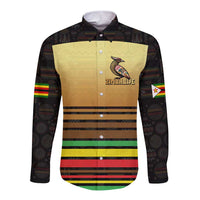 Zimbabwe Pride Long Sleeve Button Shirt Zimbabwean Bird, Tribal Patterns and Pan-African Colors