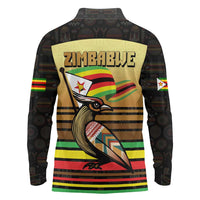 Zimbabwe Pride Long Sleeve Polo Shirt Zimbabwean Bird, Tribal Patterns and Pan-African Colors