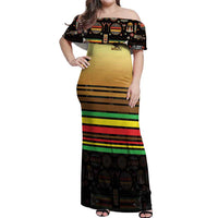 Zimbabwe Pride Off Shoulder Maxi Dress Zimbabwean Bird, Tribal Patterns and Pan-African Colors