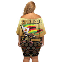 Zimbabwe Pride Off Shoulder Short Dress Zimbabwean Bird, Tribal Patterns and Pan-African Colors