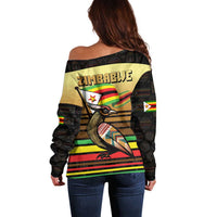 Zimbabwe Pride Off Shoulder Sweater Zimbabwean Bird, Tribal Patterns and Pan-African Colors