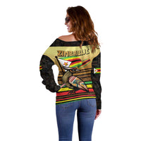 Zimbabwe Pride Off Shoulder Sweater Zimbabwean Bird, Tribal Patterns and Pan-African Colors