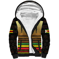 Zimbabwe Pride Sherpa Hoodie Zimbabwean Bird, Tribal Patterns and Pan-African Colors