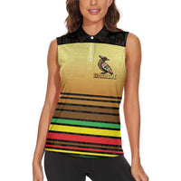 Zimbabwe Pride Women Sleeveless Polo Shirt Zimbabwean Bird, Tribal Patterns and Pan-African Colors