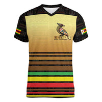 Zimbabwe Pride Women V-Neck T-Shirt Zimbabwean Bird, Tribal Patterns and Pan-African Colors
