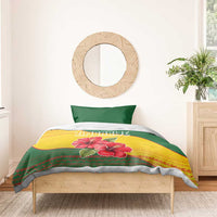 Zimbabwe Flag Map and Red Hibiscus Flowers Bedding Set with African Tribal Pattern