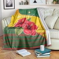 Zimbabwe Flag Map and Red Hibiscus Flowers Blanket with African Tribal Pattern