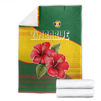 Zimbabwe Flag Map and Red Hibiscus Flowers Blanket with African Tribal Pattern