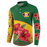 Zimbabwe Flag Map and Red Hibiscus Flowers Button Sweatshirt with African Tribal Pattern