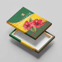 Zimbabwe Flag Map and Red Hibiscus Flowers Canvas Wall Art with African Tribal Pattern