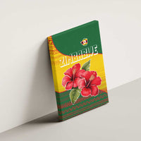 Zimbabwe Flag Map and Red Hibiscus Flowers Canvas Wall Art with African Tribal Pattern