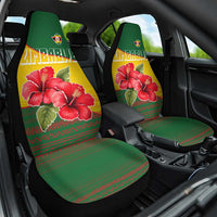 Zimbabwe Flag Map and Red Hibiscus Flowers Car Seat Cover with African Tribal Pattern